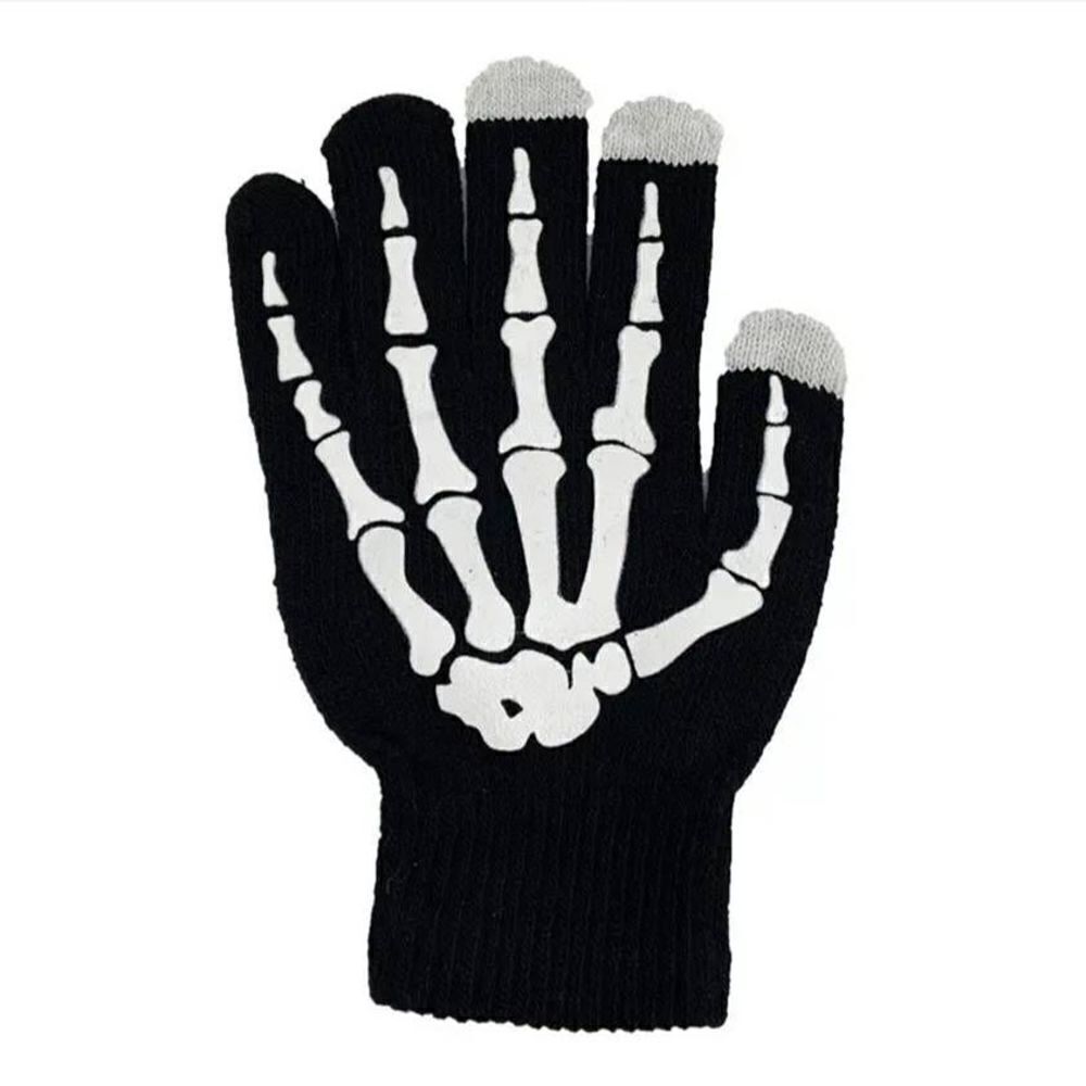 Halloween Black Knit Skeleton Touch Screen Gloves Unisex -A - Picture 1 of 3